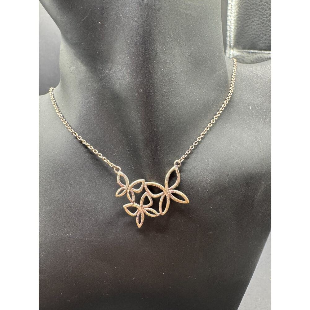 Vintage Marked 925 Sterling Silver Butterflies Pendant Link Necklace 18"
